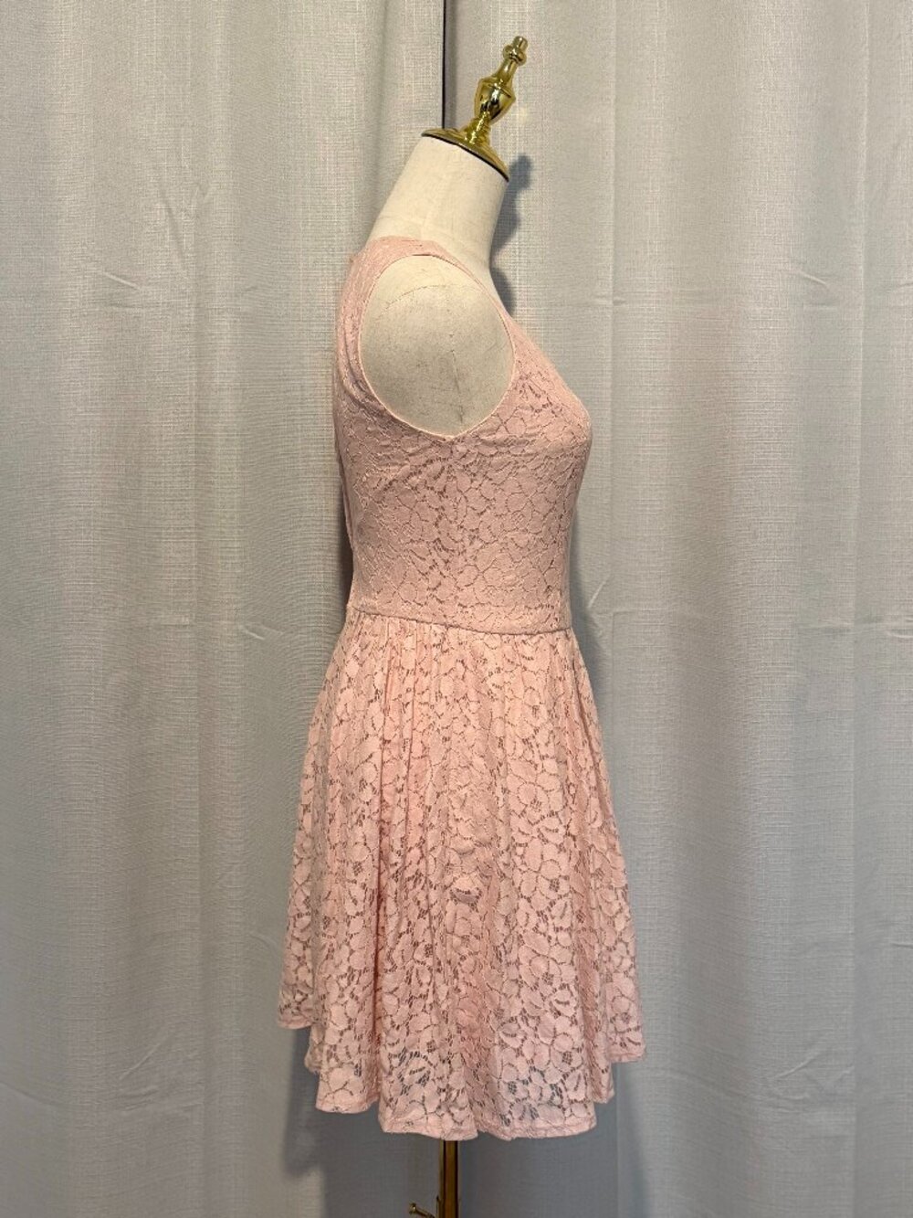 HeartSoul Pink Lace Overlay Mini Dress Cottagecore Spring Small - Picture 3 of 10